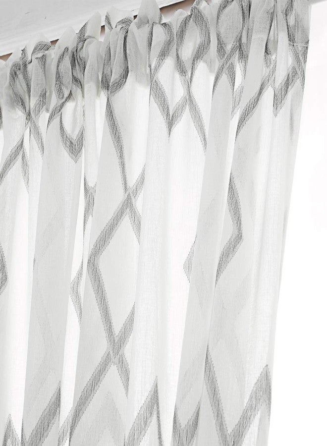 NAPEARL Sidelight Curtains - Geometric Pattern French Door Curtains, Sheer Front Door Curtain, White and Grey Panel, W25 X L40 Inches - Image 5